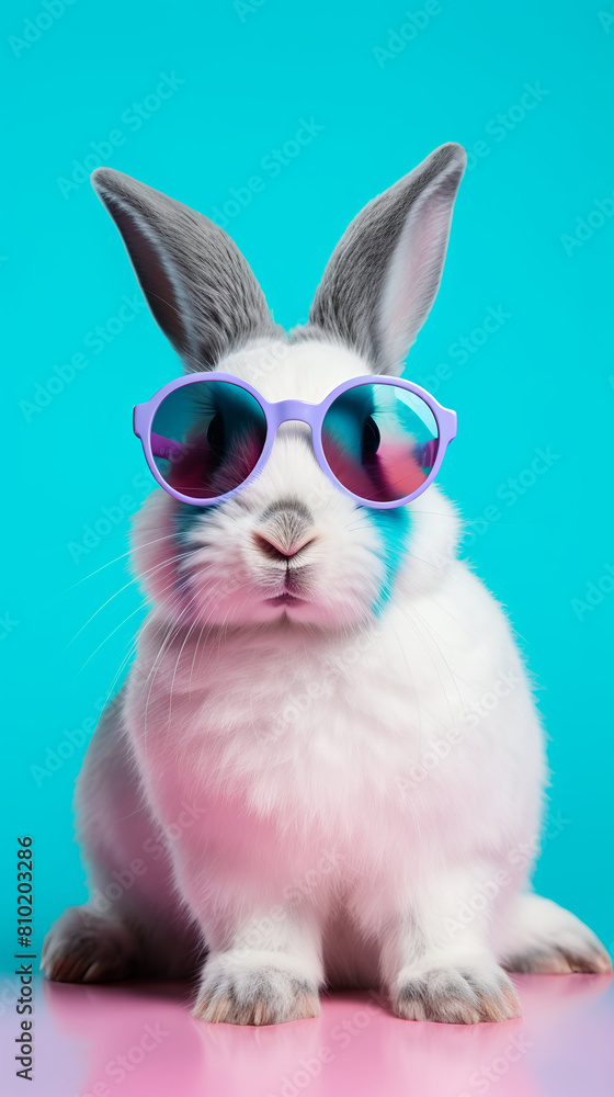 A rabbit wearing sunglass