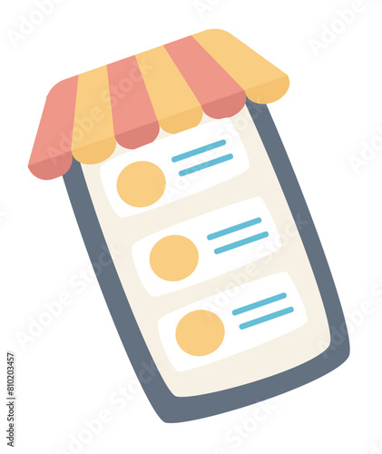 Online food order in app in flat design. Mobile application with menu. Vector illustration isolated.