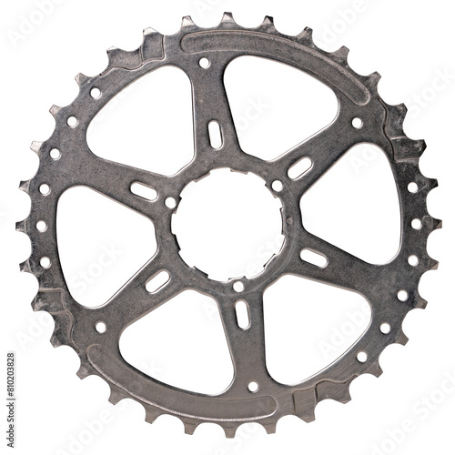 Rear sprocket from a bicycle gear. Isolated background.