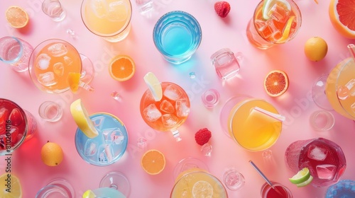 A row of colorful drinks with straws in them