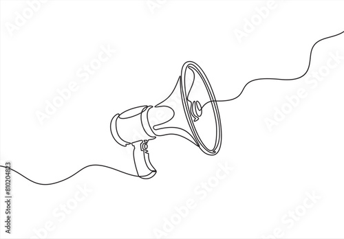 illustration of a megaphone. Continuous line drawing