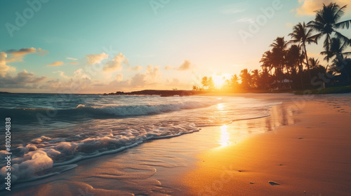 Beautiful Landscape of paradise tropical island beach  sunrise shot