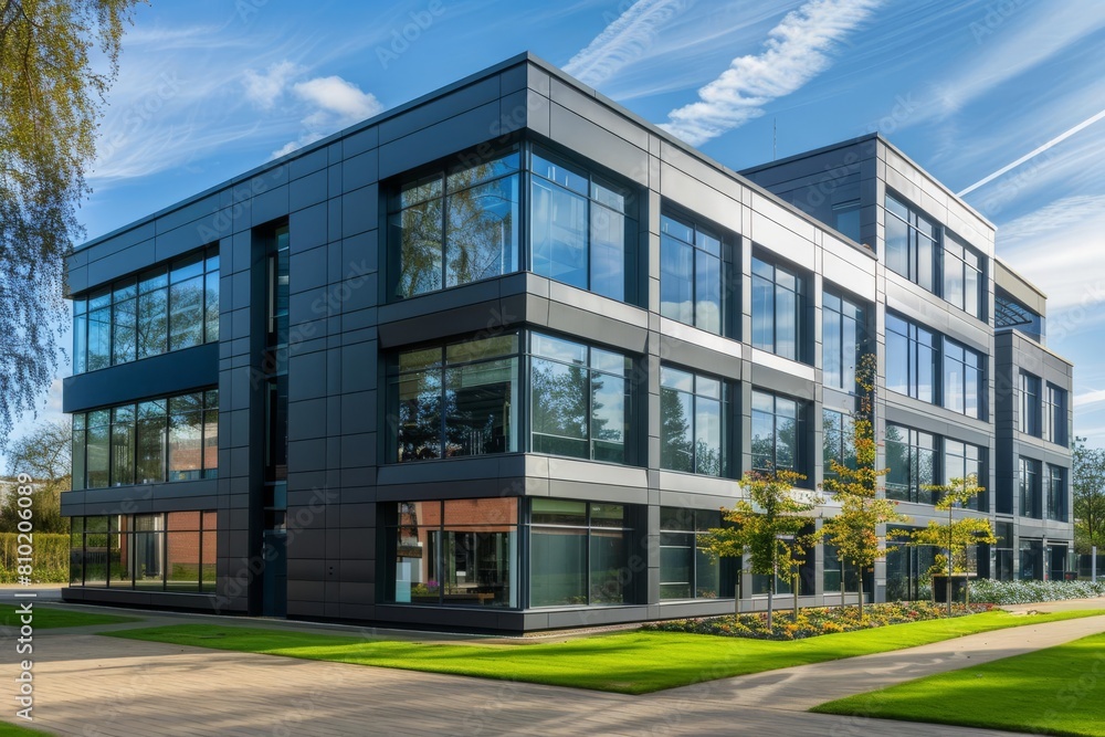 modern office building facade with graphite cladding and large windows contemporary architecture modern office building facade with graphite cladding and large windows contemporary architecture