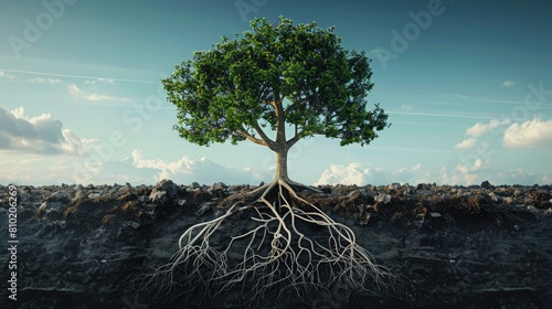 The role of nature in carbon sequestration depicted as a tree with carbon molecule roots  alluding to corporate responsibility. Corporate carbon reduction