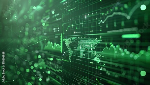 Highlight the elegance of data visualization software, projecting intricate graphs and charts against the clean green canvas, translating raw data into actionable insights.