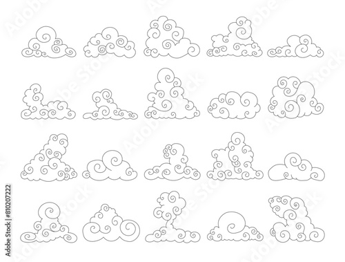 Cumulus cloud. Coloring Page. Sky air symbol. Vector drawing. Collection of design elements.