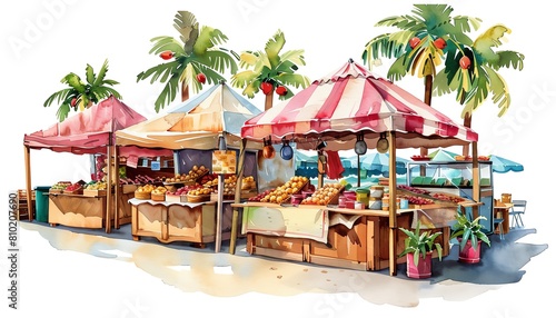 A colorful farmers market with various fruits and vegetables for sale.