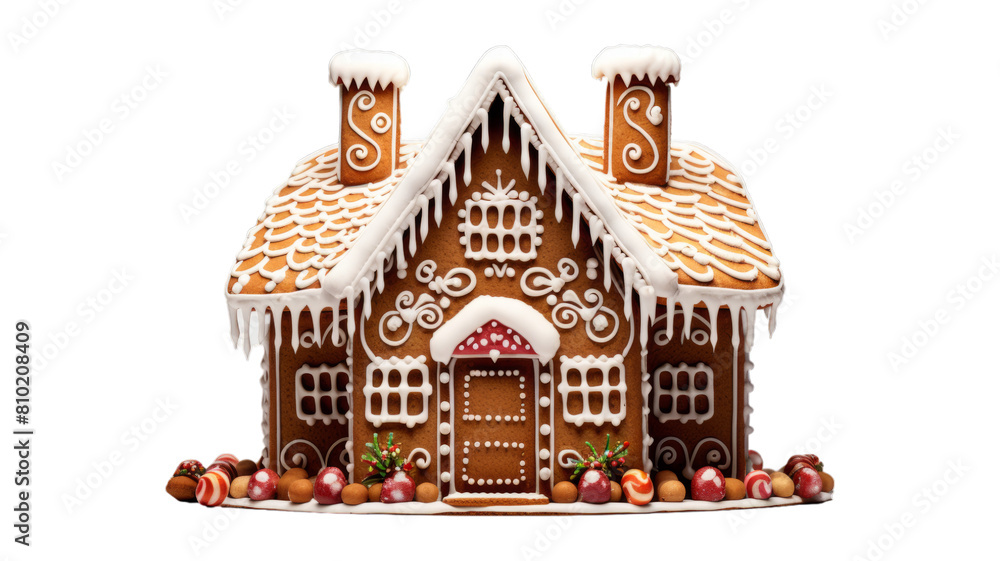 gingerbread house isolated on transparent png background. Generative ai gingerbread house isolated on transparent png background. Generative ai