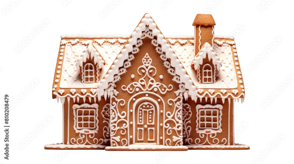 gingerbread house isolated on transparent png background. Generative ai