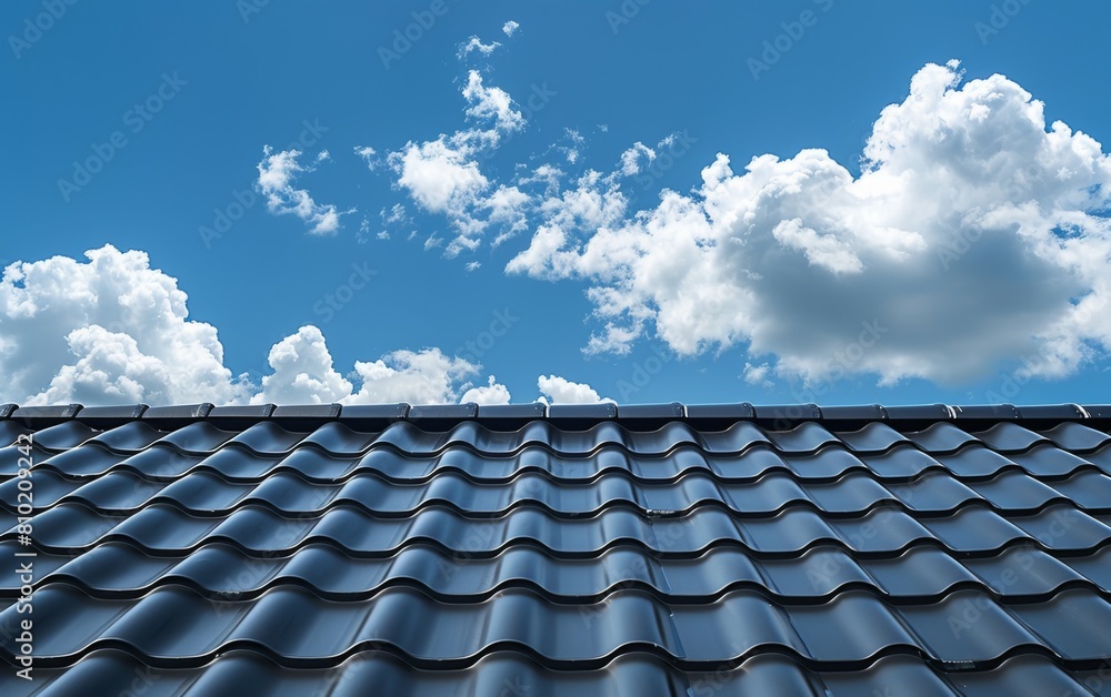Fototapeta premium A blue sky with a few clouds and a black roof