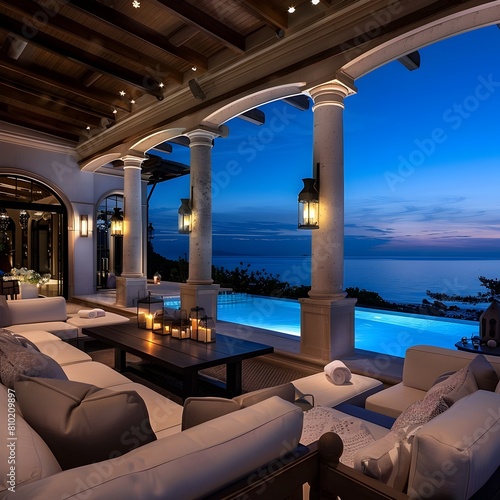 Moonlit Oceanfront Estate Exuding Luxury and Tranquility with Stunning Seascape Views