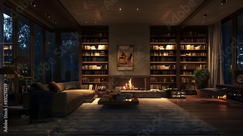 A Modern Living Room at Night Organic Design and JapaneseInspired Cabincore in Tracing © Puttipong