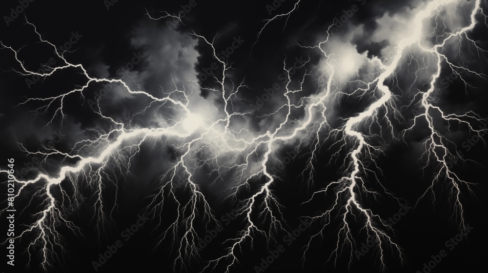 Multiple lightning strikes illuminating the dark stormy sky