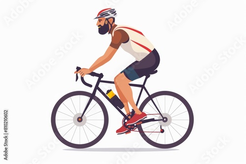 A man riding a road bike in a simple, flat illustration style with a white background Generative AI © SKIMP Art