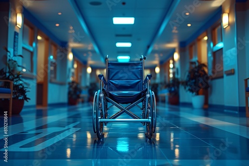 Empty Wheelchair in Hospital Corridor at Night © faiz