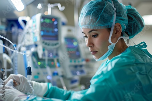 Focused Surgeon Operating in a High-Tech Operating Room