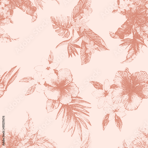 Palm And summer flowers leaf , Seamless pattern with palm leaves in vector, Boho foliage botanical tropical leaves and floral pattern design for summer Fashion