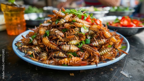 A plate full of deep-fried maggots, food photography, 16:9 © Christian