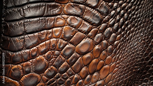 Close-up of rich brown crocodile leather, showcasing its natural texture and patterns