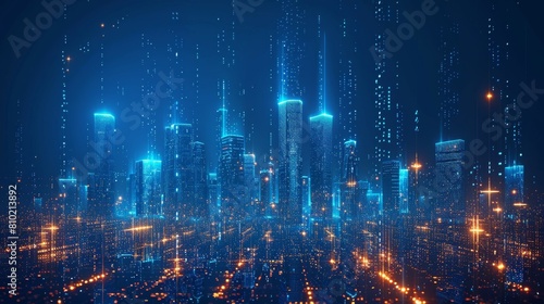 A digital creation of a city grid alive with sparkling points of lights, symbolizing a networked metropolis photo