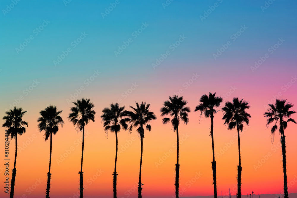 Tall Palm Trees Against Colorful Sunset