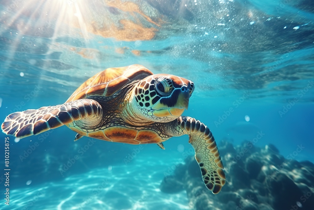 Obraz premium Graceful Turtle Gliding Through Tropical Waters