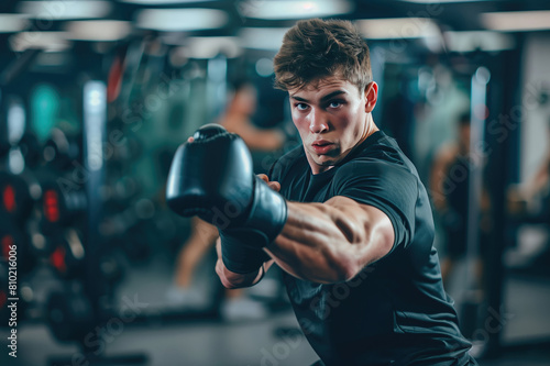 Young adult man during kickboxing training in a gym. © Ekaterina Pokrovsky