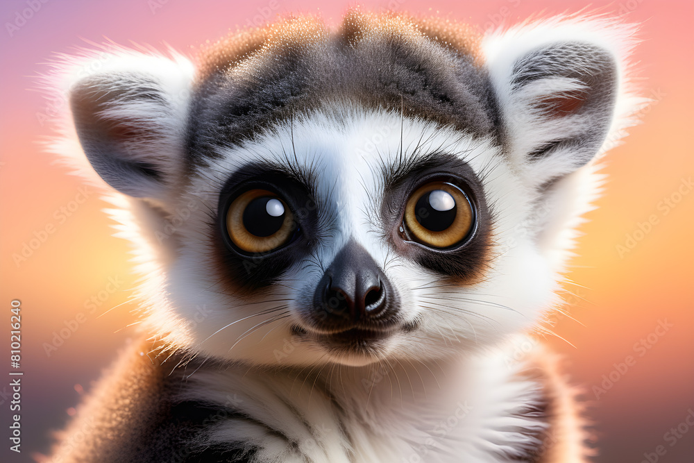 Little cute lemur on a tree in the sunset light Little cute lemur on a tree in the sunset light