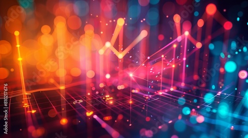 Bright, colorful abstract representation of stock market data with glowing graphs and indicators photo