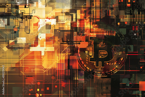 abstract background with bitcoin and tech elements