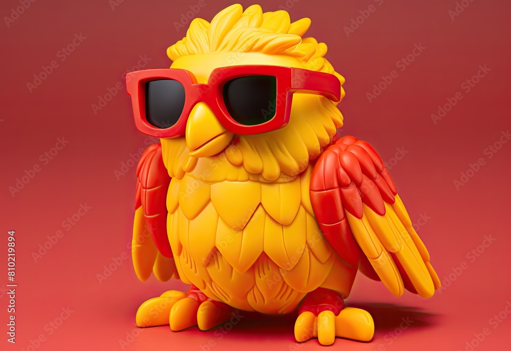 Parrot. Bird with glasses. Close-up portrait of a parrot. Anthopomorphic creature. A fictional character for advertising and marketing. Humorous character for graphic design.