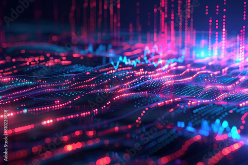 Abstract digital background with glowing neon lights and complex data curves  creating an atmosphere of futuristic technology and innovation
