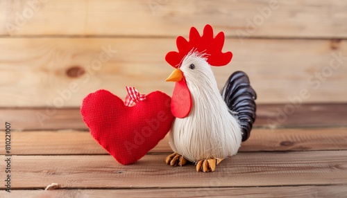 cute rooster toy with red heart valentine s day photo