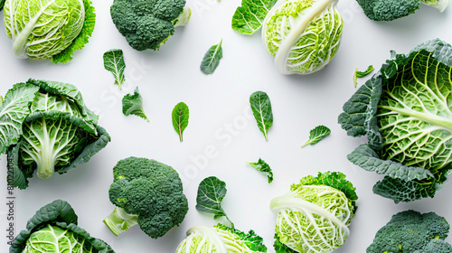 Pieces of fresh savoy cabbage on white background photo