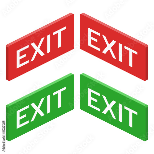 isometric exit red green wall sign set isolated on transparent background vector flat illustration