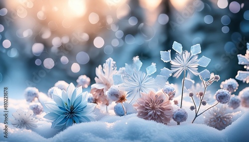 winter scenery with frosty ice flowers snow and crystals generative ai