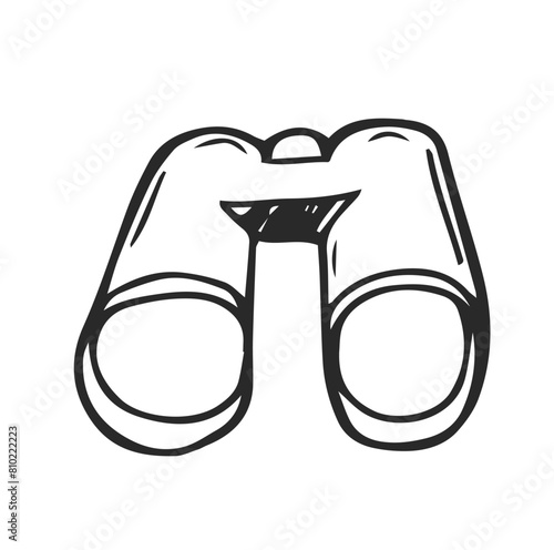 Tourist binoculars isolated on a white background. long-range vision device, image intensifier optical device. Vector illustration in Doodle style