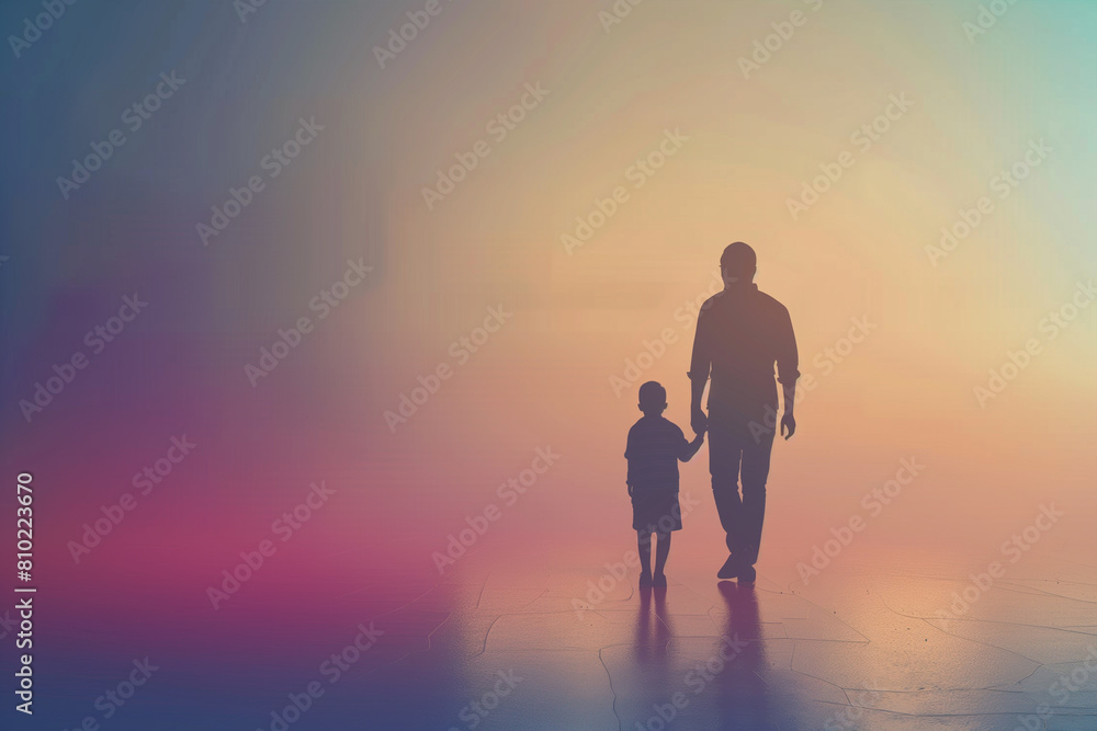 Father and Daughter Walking in the Fog