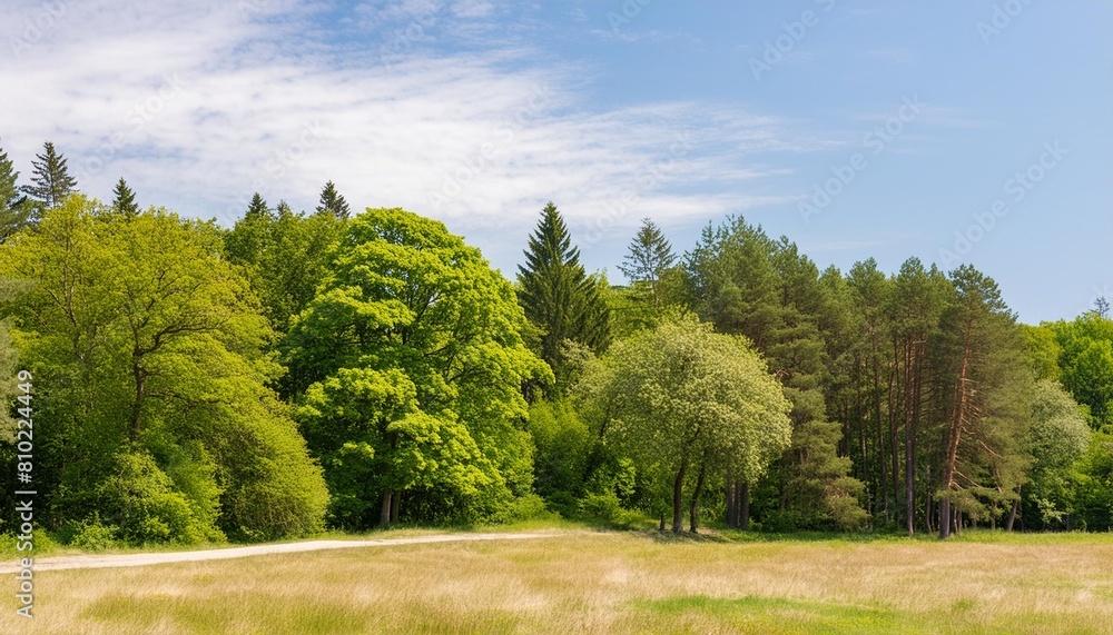 a forest edge with green trees in summe