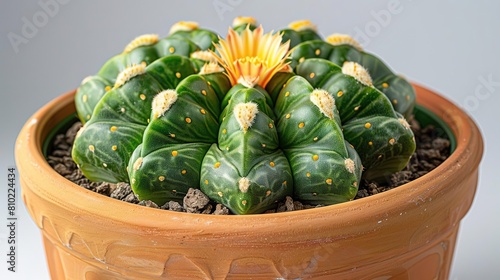 The Echinopsis cristata is a slow-growing, solitary cactus with a blue-green stem that is ribbed and has white areoles photo