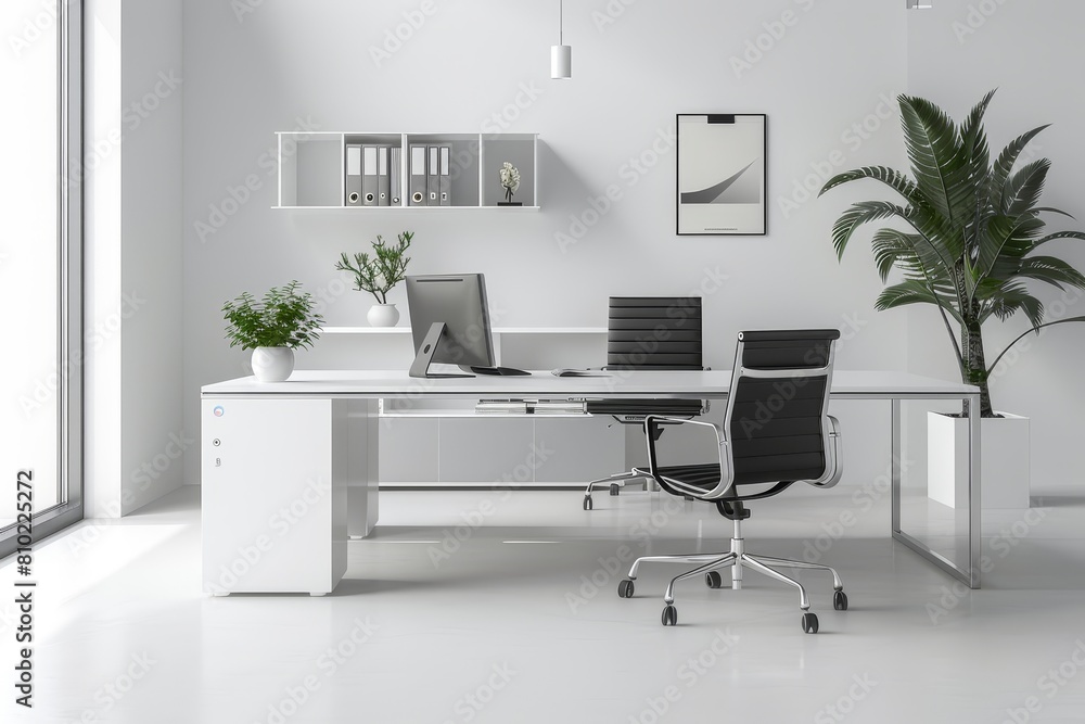 Bright Modern Office with Minimalist Desk and Sleek Shelving Bright Modern Office with Minimalist Desk and Sleek Shelving
