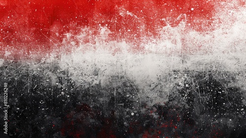 Fototapeta Naklejka Na Ścianę i Meble -  A red and white background with black and white splatters. The splatters are in different sizes and shapes, and they are scattered all over the background. The splatters create a sense of chaos