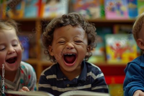 Delightful scene of children laughing during storytime