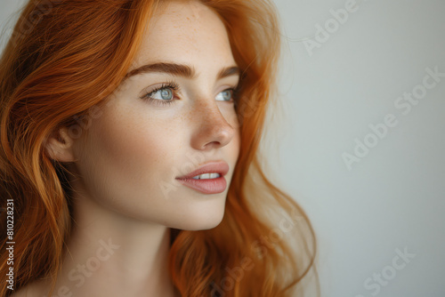 Elegant red-haired young woman with a thoughtful expression