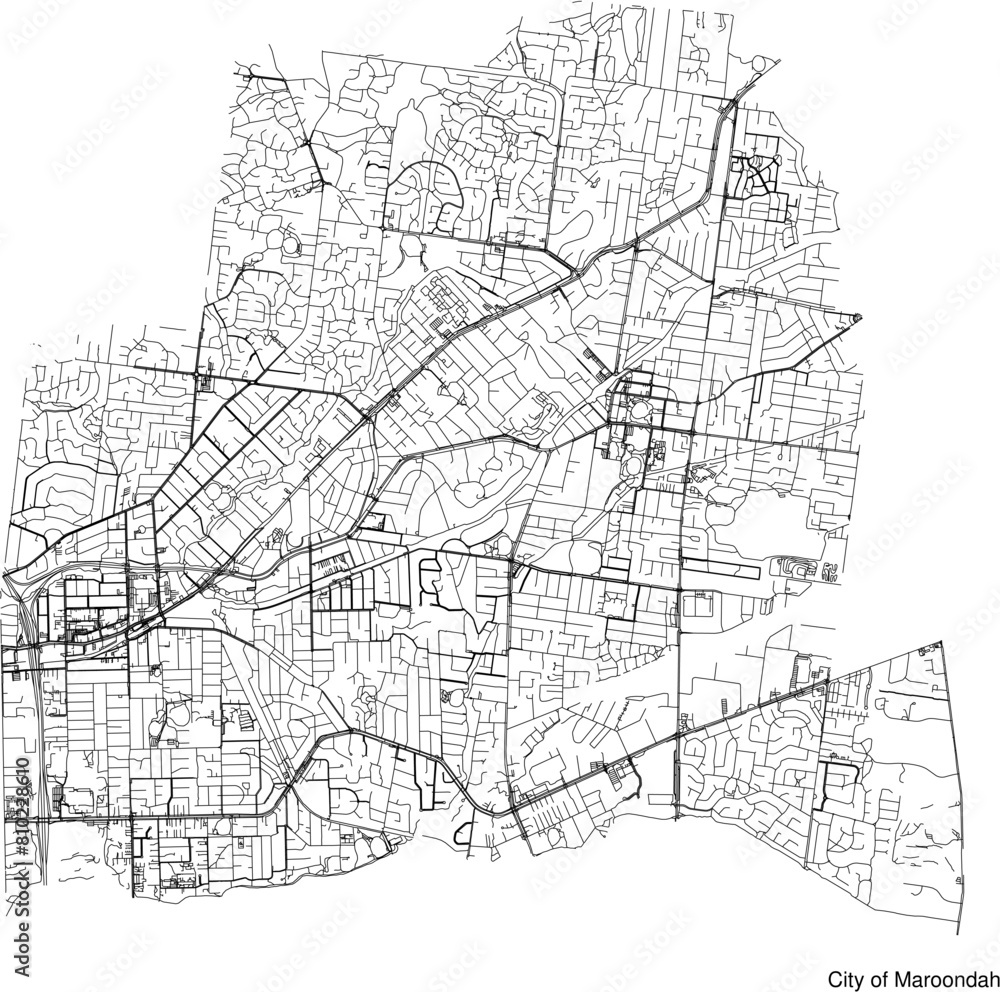 Fototapeta premium Street map of City of Maroondah in Australia in black and white with title