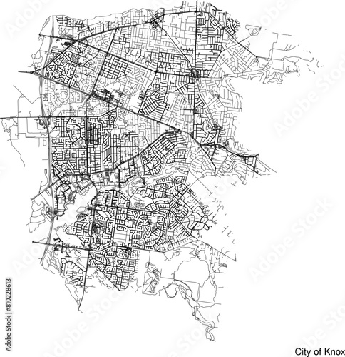 Street map of City of Knox in Australia in black and white with title