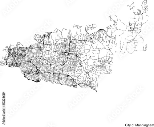 Street map of City of Manningham in Australia in black and white with title