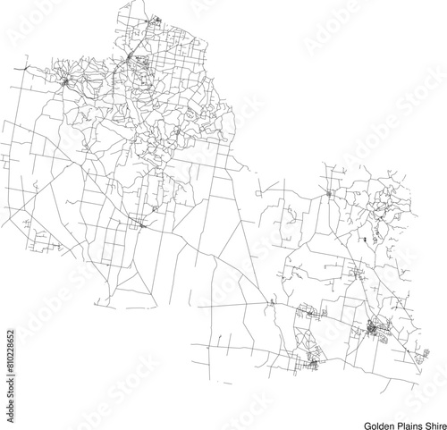 Street map of Golden Plains Shire in Australia in black and white with title