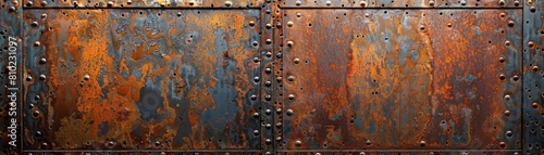 Wall made of rusty metal with holes, creating a rough, industrial look