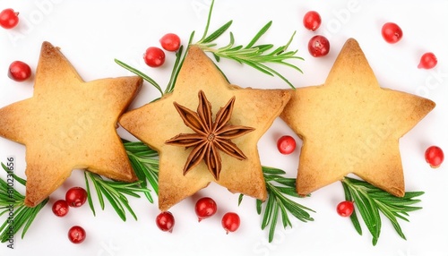 christmas star cookie isolated on white background top view flat lay